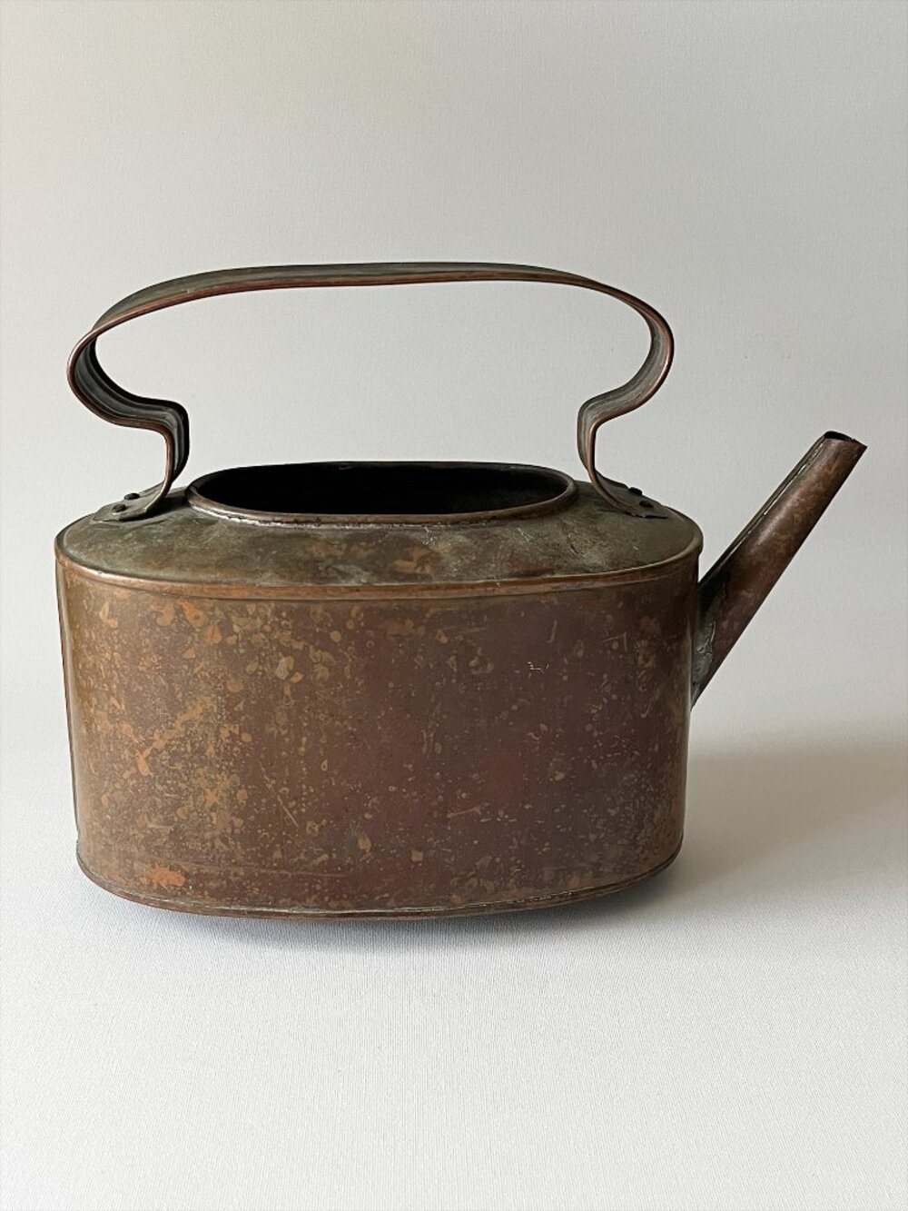 Antique/Vtg Handcrafted Copper Watering Can Riveted Handle Primitive Patina